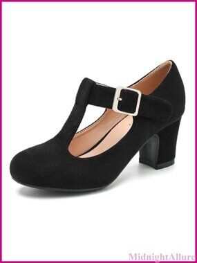 Women's T-Strap Mary Jane Pumps Block Chunky Heels Closed Toe Dress Shoes